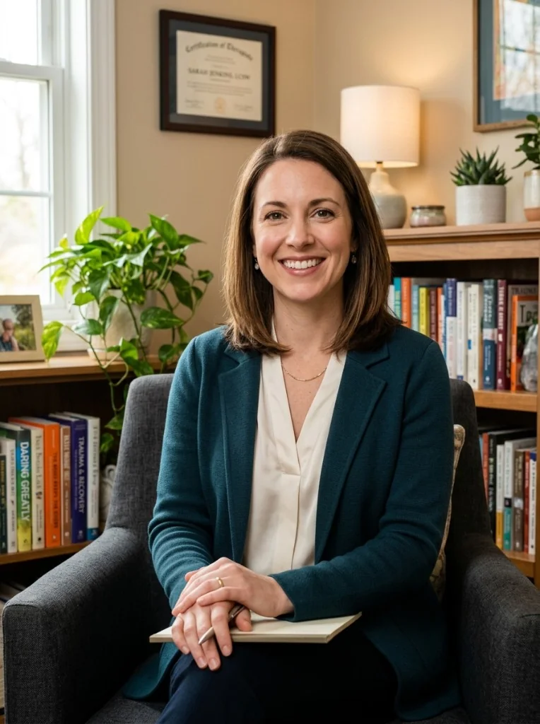Sarah Jenkins, LCSW â€” a smiling state-licensed clinician